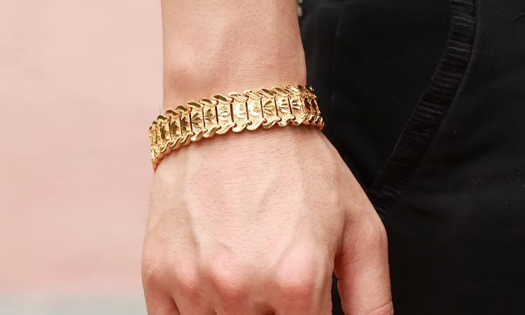 Fashion JEWELRY Luxury 24K Yellow Gold Plated Men's Chain Bracelet Wide Cuff Chunky Link Chain attractive accessory242Q