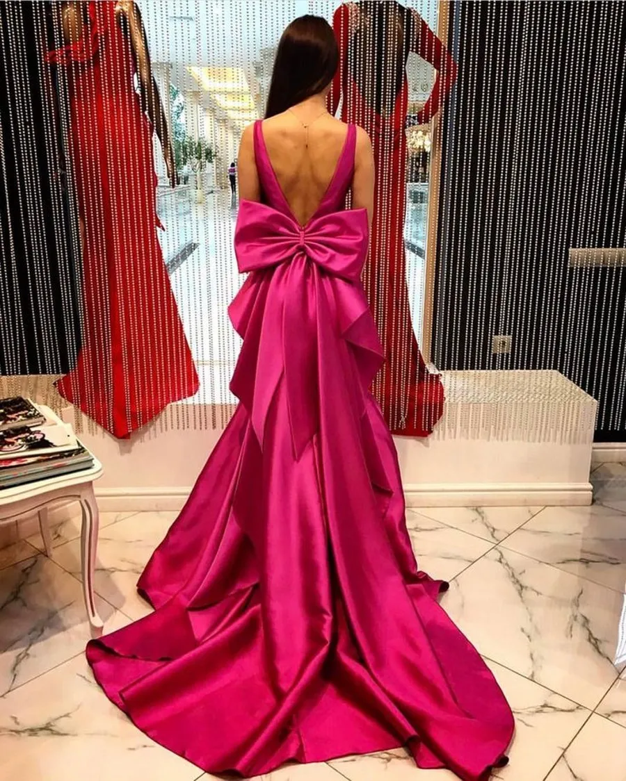 Satin Bow Back Dress (Red) Cruise, Formal, Black-Tie, Ball, Prom, Wedd –  Redcarpetdresses.co.uk