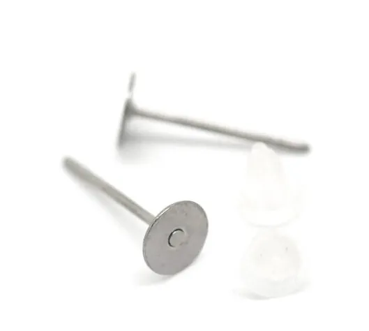 Clou d'oreille en acier chirurgical 5 mm, coussinets plats, accessoires de boucles d'oreilles en acier inoxydable, broches, disque, résultats de bijoux, ensemble de 200 pièces