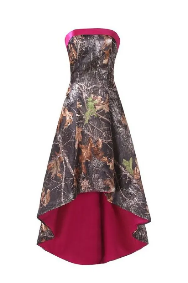Short Cocktail Dresses High Low Strapless Camo Lace-up Real Simple Desigher Sleeveless Stylish Knee Length Cheaper Price Camo Satin
