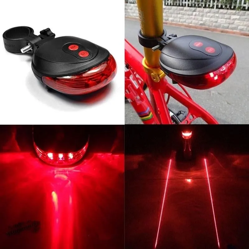 Fietsverlichting 5 LED + 2 Laser Fietsen Fiets Bike Achterstaart Veiligheid Waarschuwing Knippert Waterdicht Laser Lamp Licht