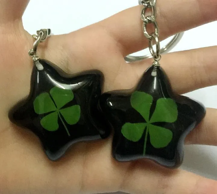 wholesale 14 keychain jewelry real four leaf clover jewelry star style key ring