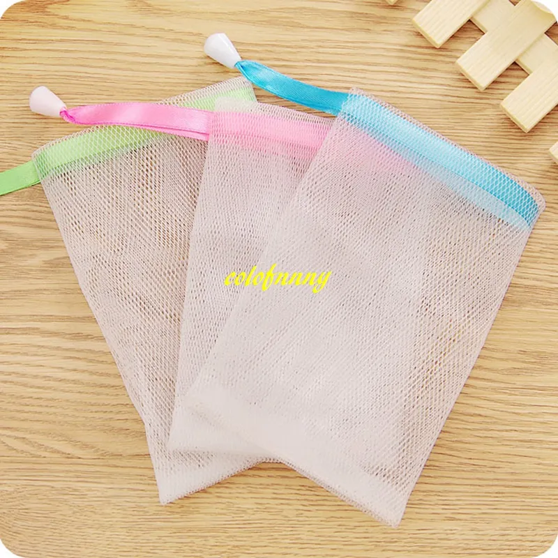 50 stks / partij Gratis Verzending 9 * 15cm Zeep Blister Mesh Zeep Net Schuimende Net Easy Bubble Mesh Bag Willekeurige Kleur