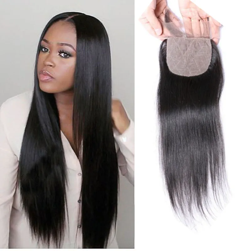 Cheap Silk Base Closure Straight Brazilian Human Hair Closure 4x4 Silk Top Lace Closures With Baby Hair 3 Middle