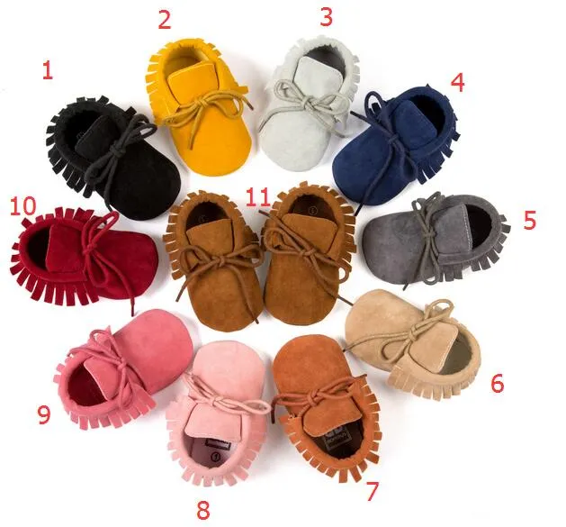 11 färg baby pu läder moccasins walker skor pojkar tjejer barn toddler lace-up skor moccasin mjuka första vandrare skor