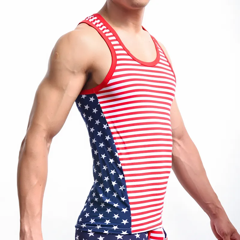 الرجال بلا أكمام undershirt قمم خزان الكلاسيكية usa flag مطبوعة رجل أعلى القطن الرجال عارضة مثير منخفضة الخصر محدب تصميم سترة فيندرز