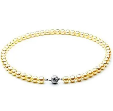 Gorgeous 8-9mm natural south seas gold pearl necklace 18inch 925 silver clasp