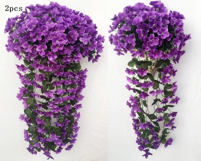 31" Artificial Artificial Violet Wall Flower Bouquet Ivy Garland Silk Vine Greenery For Wedding Home Decorative