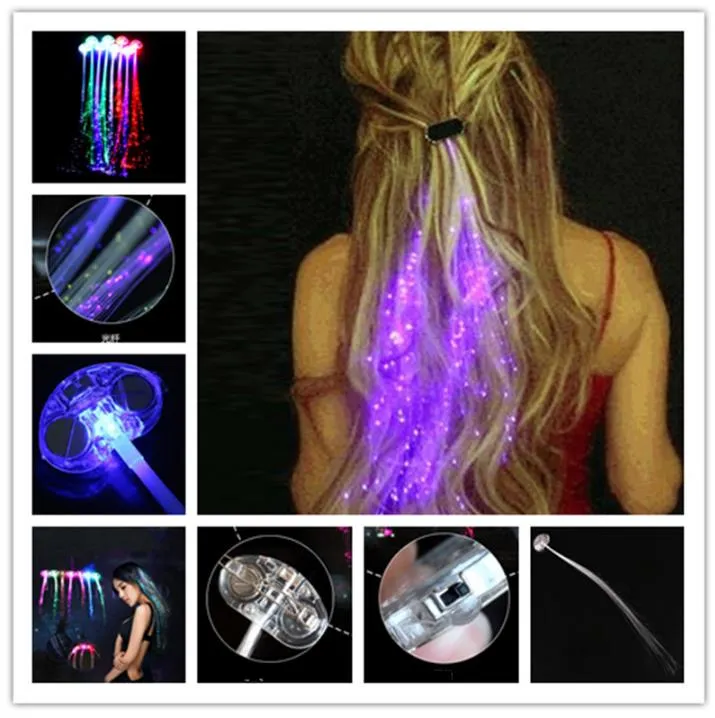 Led Flash Braid Kvinnor Färgglada Lysande Hårklipp Barrette Fiber Hårstol Ljus Upp Party Halloween Bar Night Xmas Toys Decor DHL Gratis