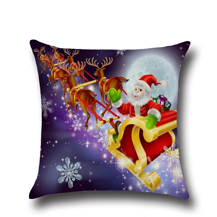 9 Styles Happy NewYear Taie d'oreiller de Noël Lin Square X-Mas Zip Cases P￨re David's Deer Santa Claus Bonhomme de neige Cadeau Impression Housse de coussin