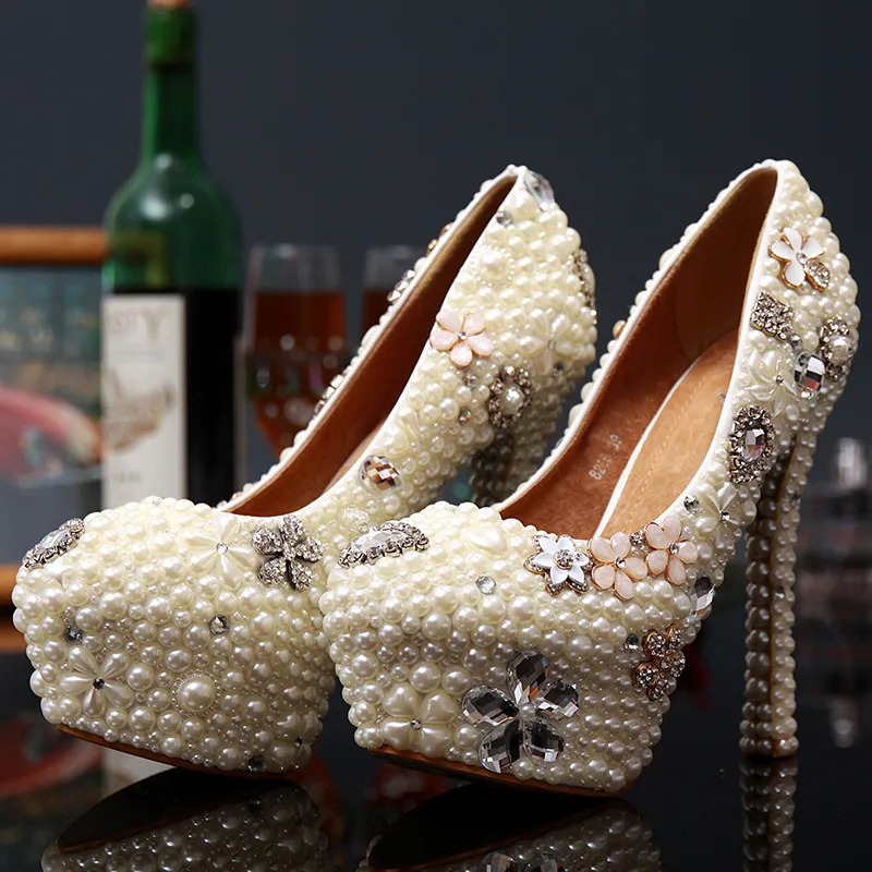 2021 Pearls Wedding Shoes in High Heels 14cm 12cm 10cm 8cm 3cm Crystals Bridal Party Shoes Fast Shipping