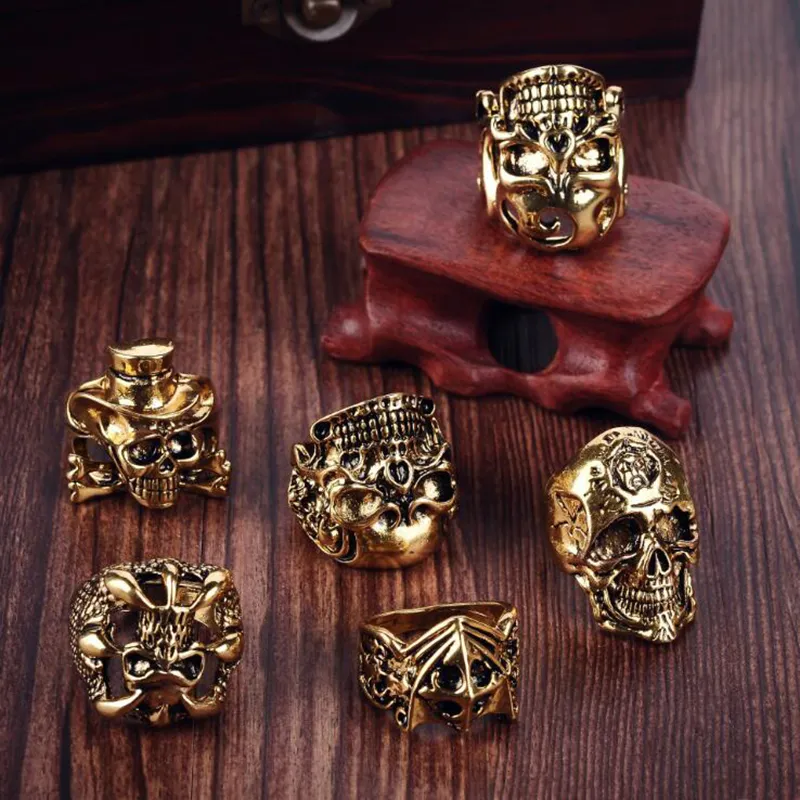 Mixed Top-quality Gothic Punk Assorted Wholesale Skull Style Bikers Men's Vintage Tibetan Rings