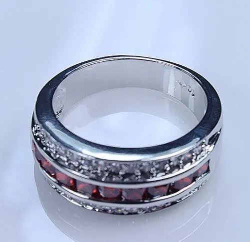 Victoria Wieck Luxury Jewelry 10kt white gold filled Red Garnet Simulated Diamond Wedding princess Bridal Rings for Men gift Size 6/7/8/9/10