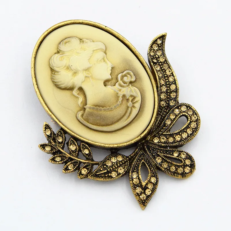 Vrouwen Vintage Cameo Broche Hoge Kwaliteit Victoriaanse Queen Cameo Pins voor Dames Luxe Antiek Zilver Gouden Kleur Lady Collar Pins Broches