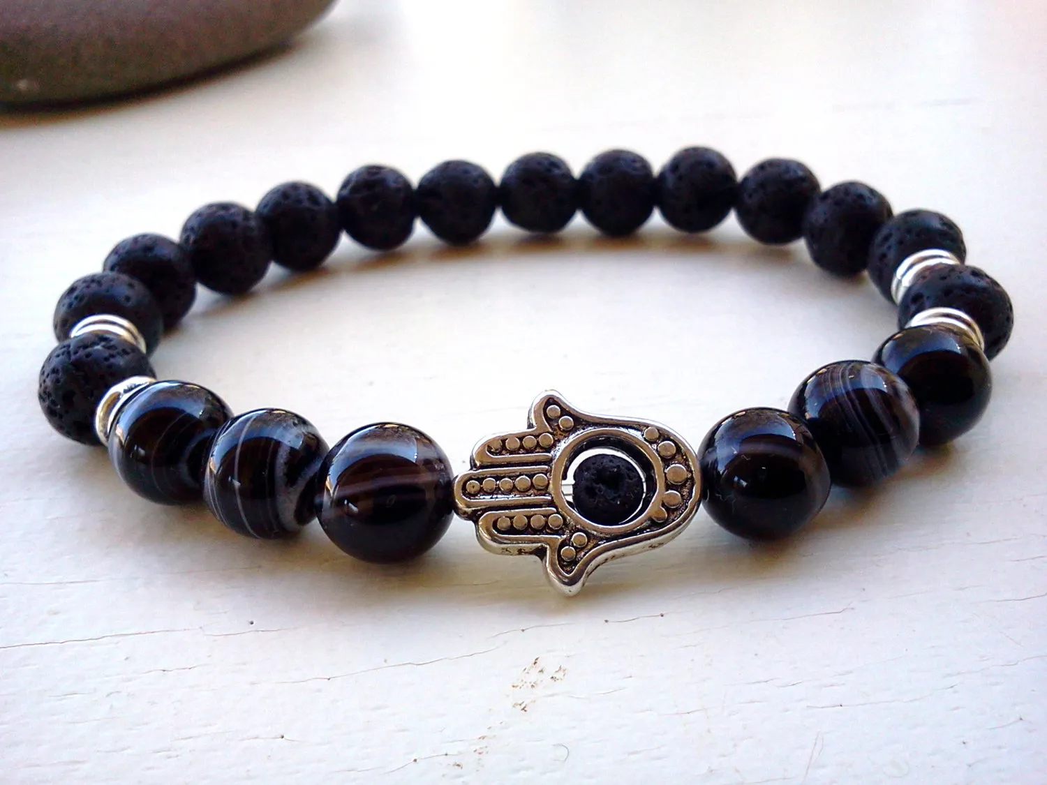 SN0296 Lava Hamsa pulsera Eye Bead Jewelry Buena mano pulsera Fátima mano pulsera Envío Gratis