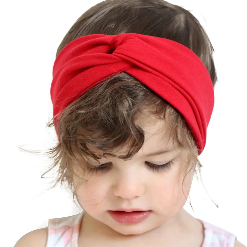 Mode Baby Girls Elastic Soft Cotton Knot Headbands Infant Cute Cross Hairbands Barn Hårtillbehör Kids Hairband Headwear Kha218