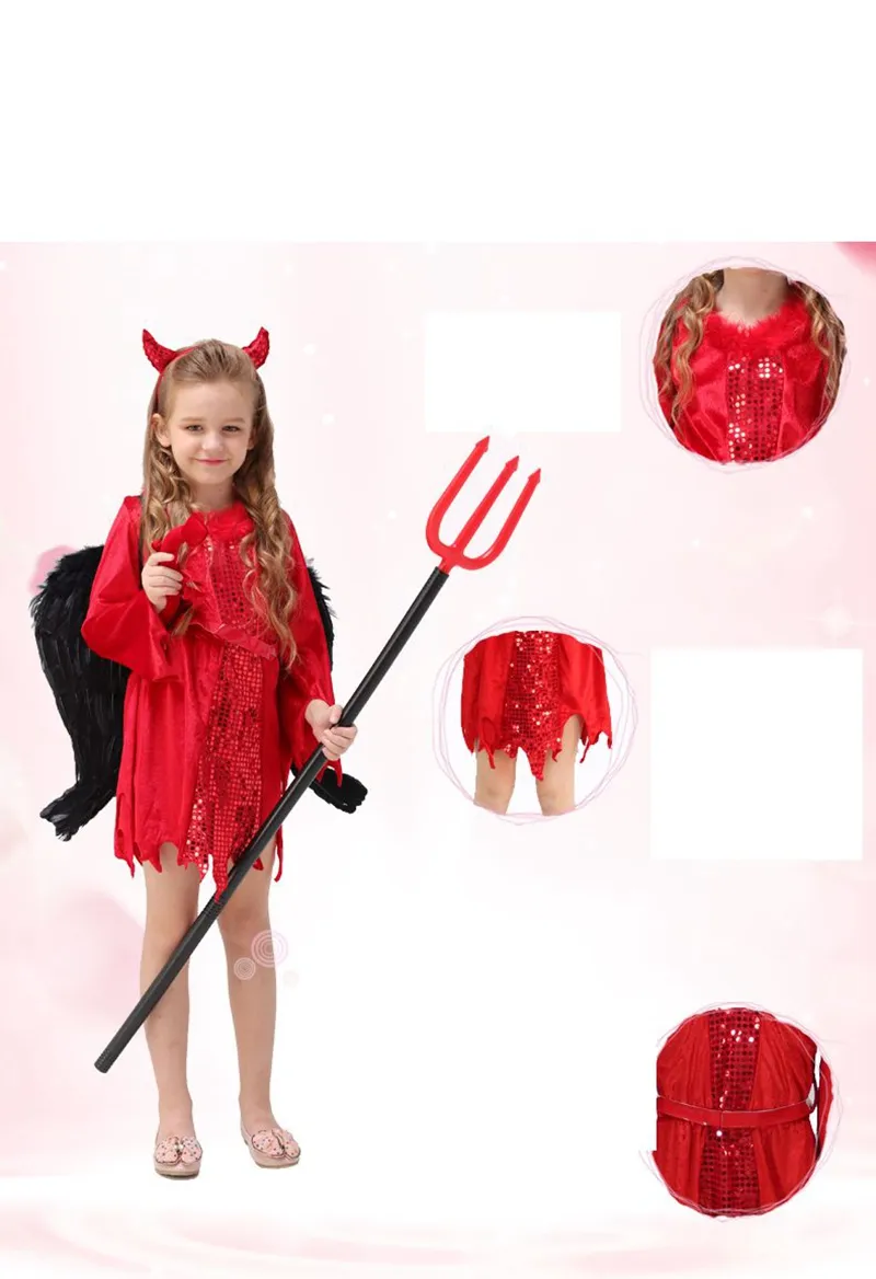 2017 Halloween Ropa para Niños Cosplay Performance Clothes Girls Horror cuernos demonios disfraces de Halloween