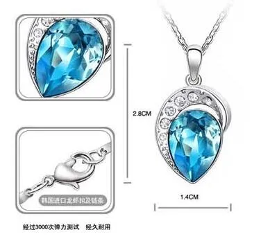 925 Silver Plated Austrian Crystal Pendant Necklace Rings and Earrings Women Jewelry Sets Fashion High Quality