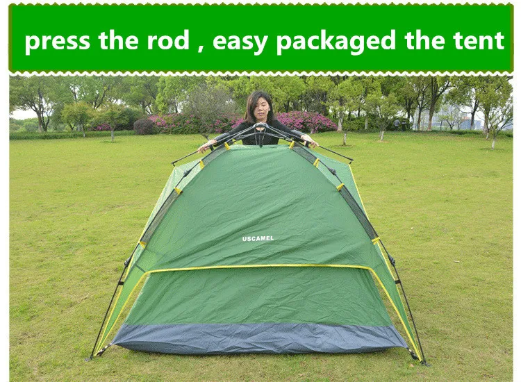 Camping Shotstent Öppnande Hydraulisk Automatisk Tält Camping Shelters Vattentät Sunny Double Deck Skyddande Utomhus Tält för 3-4 Person
