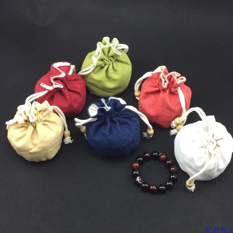Cute Round Bottom Drawstring Bucket Bag High Quality Plain Cotton Linen Cloth Pouch Small Packaging Bags for Gift Jewelry Storage Bag /