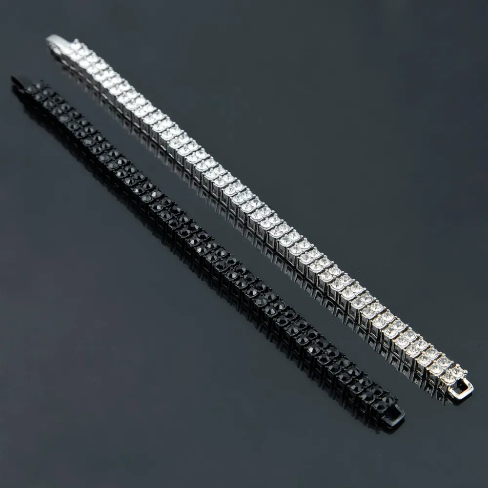 3 färger män iced ut 2 rad rhinestones armband män bling tennis kedja hiphop punk armband