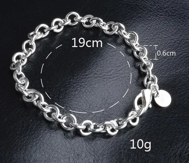 10st / grossistpläterad 925 sterling silver armband hummer lås kabel kedja armband mode smycken