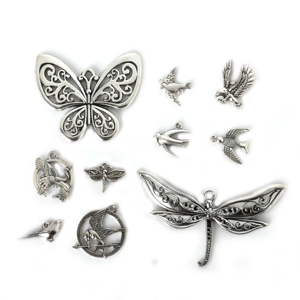 Envío gratis nuevo 58 unids plata tibetana mezclada plateada mariposa pájaro colgantes joyería que hace Diy encanto artesanía hecha a mano joyería que hace DIY