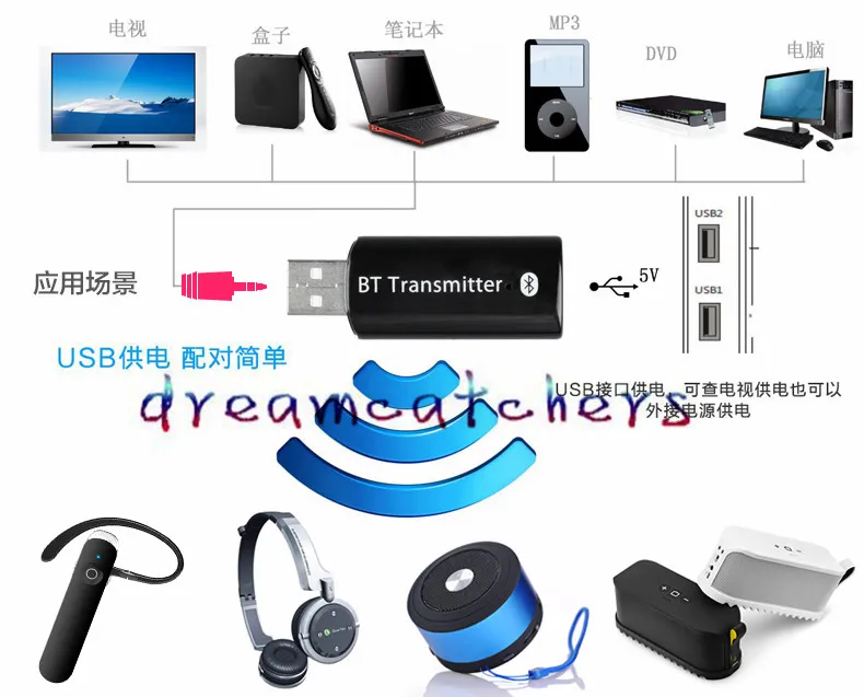 Bluetooth O Transmitter 3.5mm اللاسلكي USB Music Transmitter Adapter Dongle Adapter لـ iPhone 6S Samsung S7 Computer TV SPEATER9399851