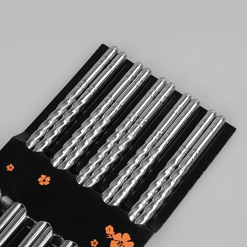 Stainless Steel Chopsticks Spiral Decoration Reusable Chop Sticks E00688