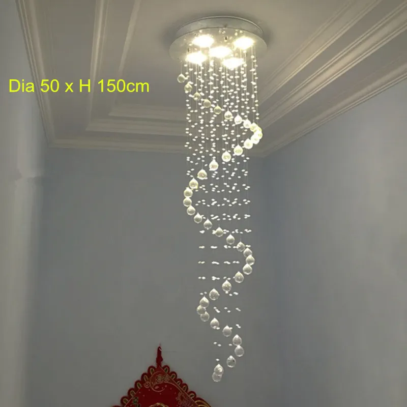 Modern K9 Crystal Chandelier Spiral Rain Drop Crystal Lighting Chandelier Flush mount Stair Lights for Staircase