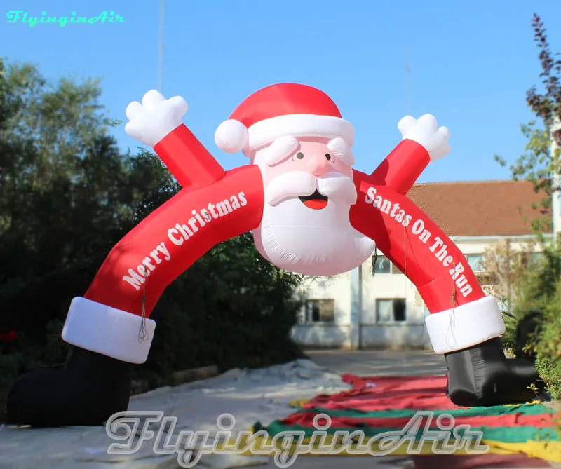 Outdoor Christmas Inflatable Santa Archway 8m Red Air Blown Santa Waving Hands With Custom Printing For Doorway Decoration