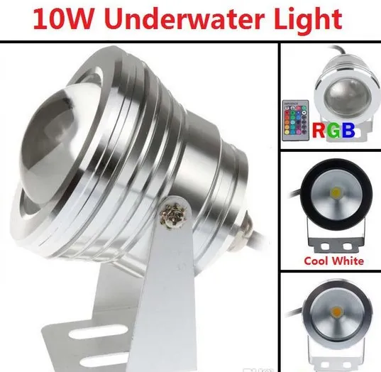 Luz subaquática conduzida 10W 12V RGB luzes abaixo - Marinha 16 Cor 1000LM IP68 fonte à prova d 'água iluminação piscina de lâmpada