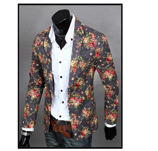 Kişiselleştir Çiçek Blazers İçin Erkekler Yaka Yaka İnce Tek Düğme Erkekler Parlak Suit Blazer Pamuk Casual Parti Erkekler Suits J160438