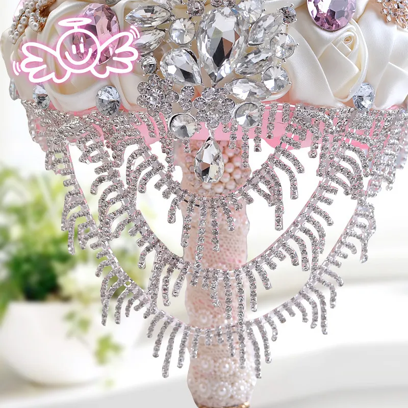Luxe kunstmatige bruiloft boeketten bling bling kristallen satijnen rozen grote bruidsboeket kleurrijke strass bedrijf bloemen hoge kwaliteit