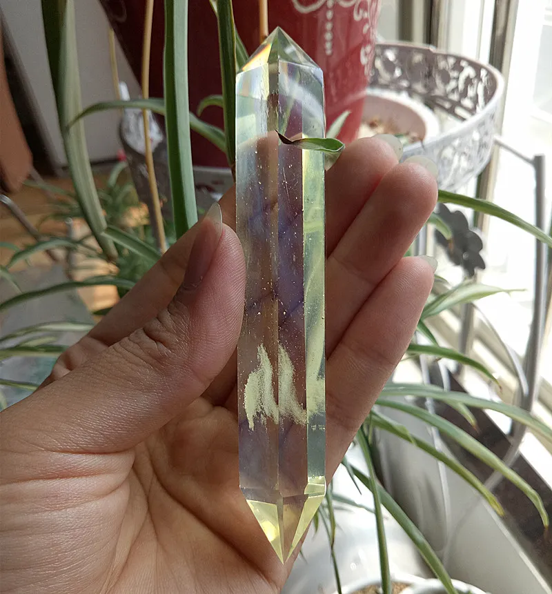 1st 70g Vacker Natural Melting Quartz Wand Point Yellow Blue Smelting Crystal Double Arrow Gemstone Tower Healing