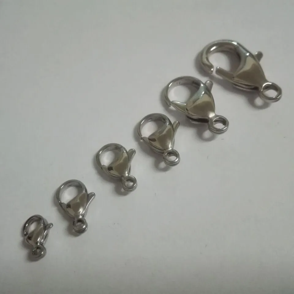 wholesale 100pcs wholesale 9mm/10mm/12mm/13mm/15mm Stainless steel High Polished lobster clasps & Hooks jewelry finding