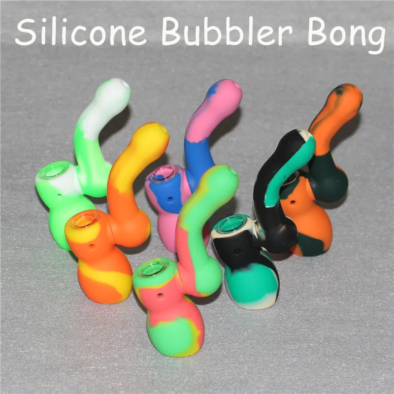 Unique Design Silicone Oil Rig Water pipe Smoking Bubble Pipe bong Reusable Cigarette Hand Pipes With Glass Bowl Silicone Bubble Bong