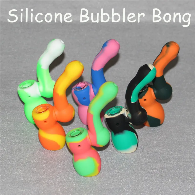 Tubo per l'acqua in silicone dal design unico Tubo per l'acqua per fumatori Tubo per bolle bong Tubi per sigarette riutilizzabili con ciotola in vetro Bong per bolle in silicone