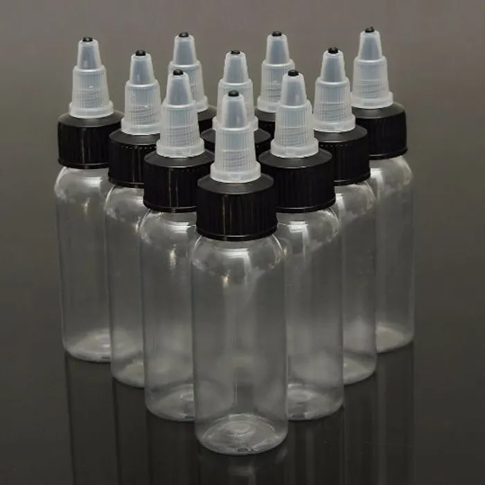 Bottiglie vuote da 30 ml trasparenti in PET all'ingrosso con coperchi twist off bianchi neri 1400 pezzi / lotto Contenitore in plastica da 30 ml ejuice DHL libero