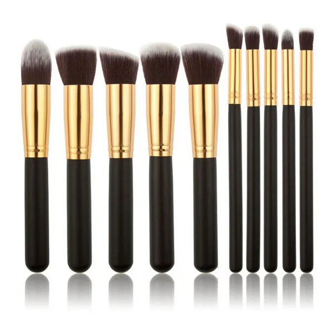 Profesjonalne 10 sztuk Czarny / Złoty Makijaż Szczotki Zestaw Beauty Foundation Kabuki Brush Cosmetics Makijaż Szczotki Zestaw Narzędzia