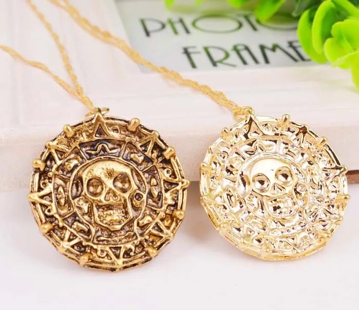 2016 Men Jewelry Gold Plated Gold Necklaces Aztec Skull Coin Necklace Men's Necklace ,Long 40CM Hip Hop HIPHOP mens Necklace Christmas Gifts