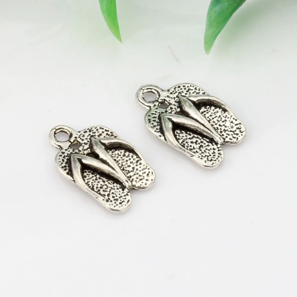 MIC 250PCS Ancient Silver Alloy Flip Flop Charm Pendant DIY smycken 9x15mm