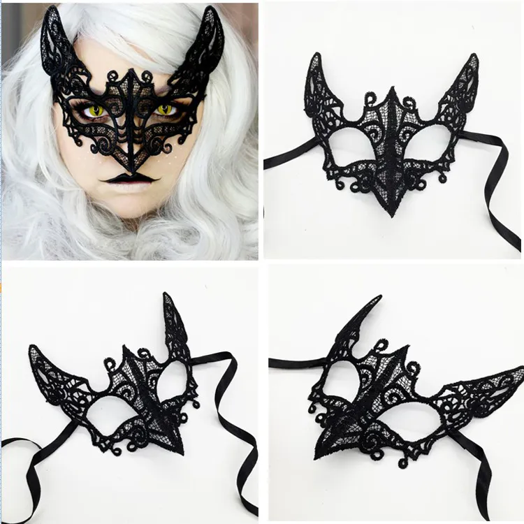 Schwarze Sexy Lady Spitze Katzenmaske für Cosplay Augen Halbgesichtsmasken Frauen Königin Maskerade Party Kostüm / Halloween Party Fancy