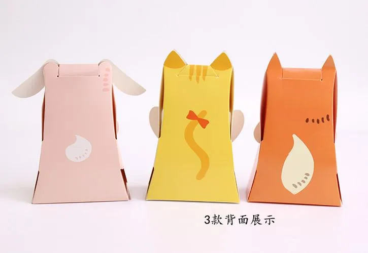 Cute Cat Animal Paper Candy Box Kids Birthday Party Decoration Baby Shower Paper Gift Chocolate Bag With Window Party Favor