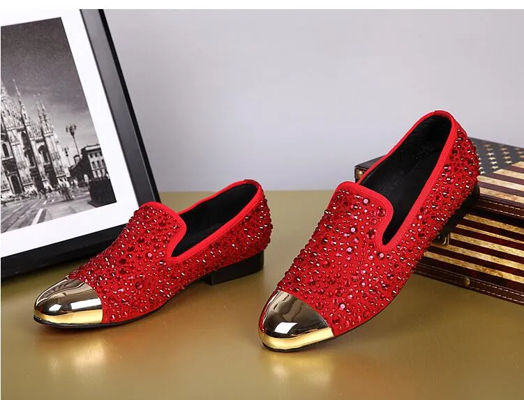 Fashion European style Casual Formal Shoes For Men Black Genuine Leather Men Wedding Shoes Gold Metallic Mens Studded Loafers PX55