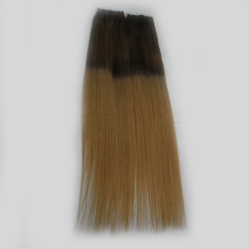 Rey ombre nastro capelli umani nelle estensioni dell'onda del corpo 200g 80 pz / lotto # 4/27 miele biondo ombre brasiliano PU capelli trama pelle capelli