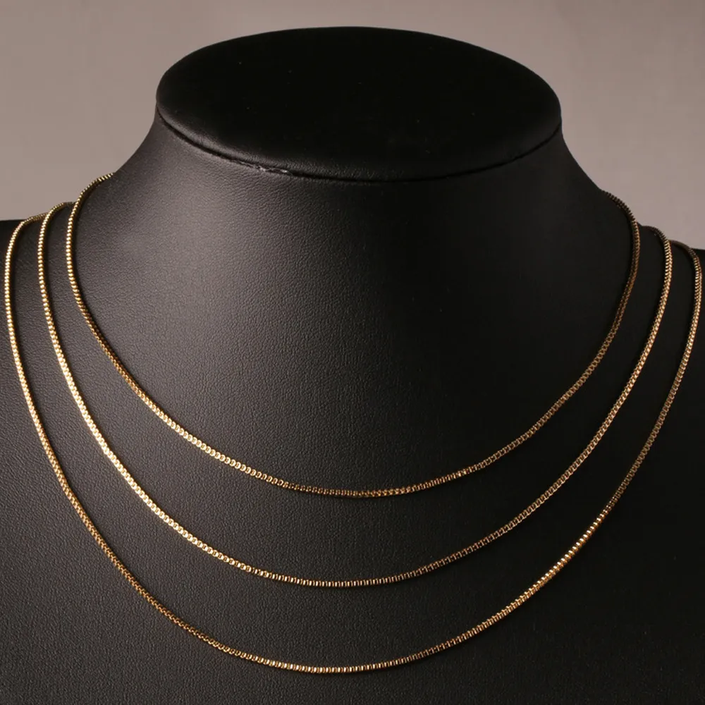 Wholesale Fashion Box Chain 18K Gold Plated Chains Pure 925 Silver Necklace long Chains Jewelry for Children Boy Girls Womens Mens 1mm 16/18/20/22/24inch