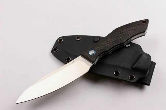 Anpassade knivar - Fast bladkniv D2 Satin Finish Blade Carbon Fiber Handle Knives Utomhus Jaktknivar med Kydex