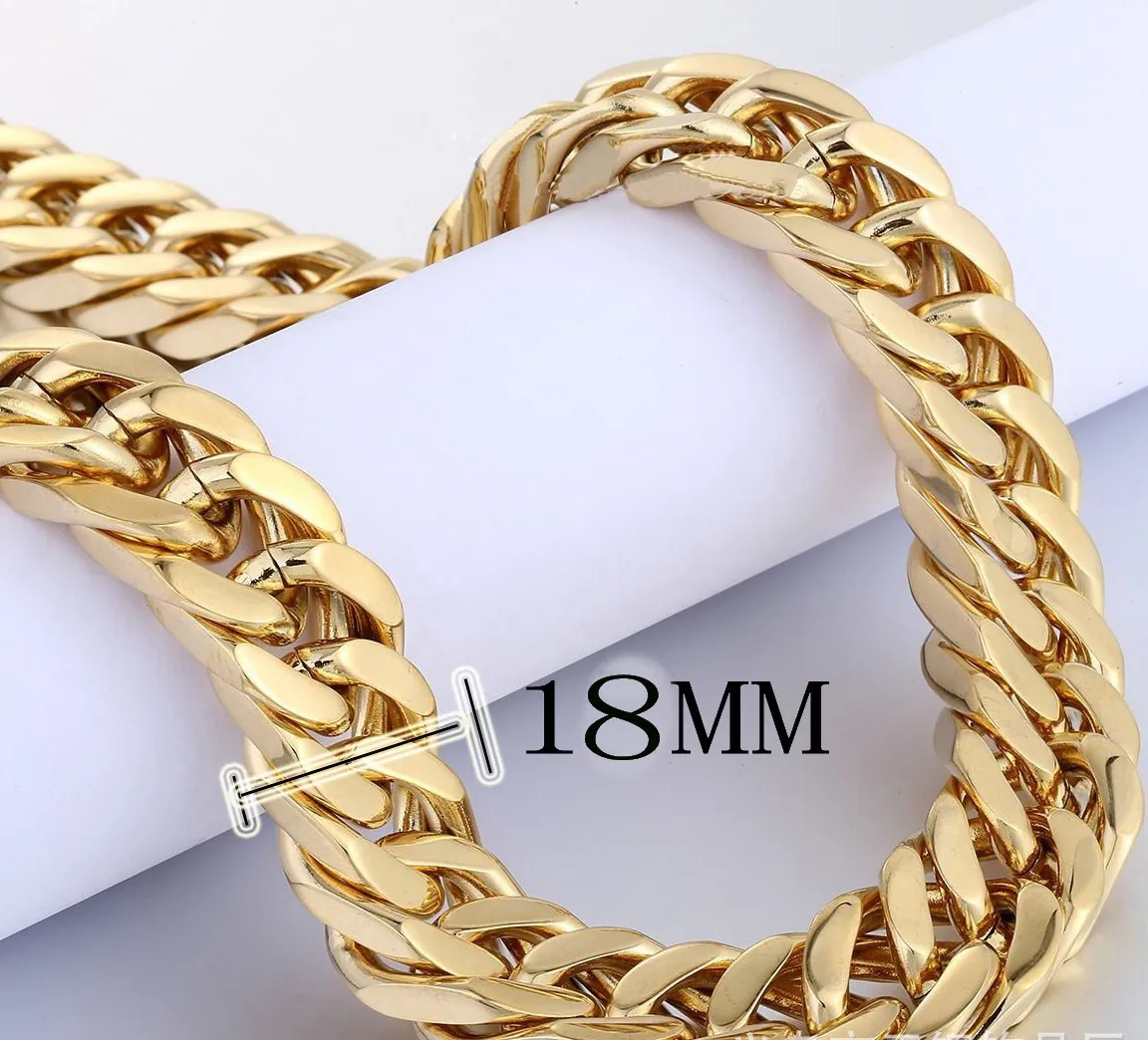 BC GD 18K Collar chapado en oro Joyería es Collar de cadena de 18 mm de ancho Hecho por acero inoxidable