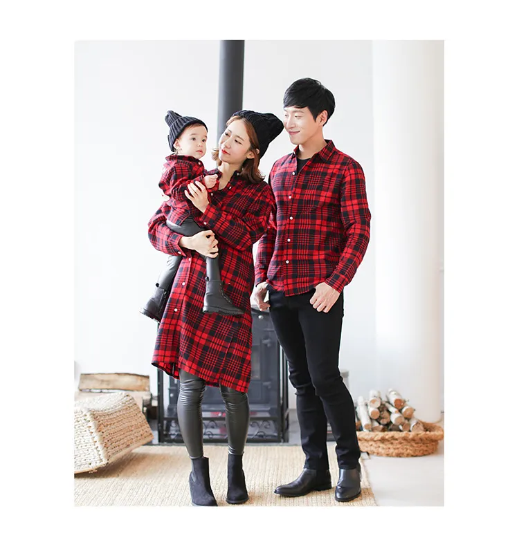 Mor och dotter kläder familj matchande far baby plaid skjorta tjejer outwear pojkar kappa barn fritid casual bomull outfit qzsz003